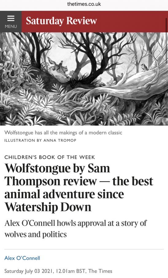 THE BEST ANIMAL ADVENTURE SINCE WATERSHIP DOWN 😳 We’re a little stunned by this review of #Wolfstongue in @TheTimesBooks. 🐺 thetimes.co.uk/article/wolfst…