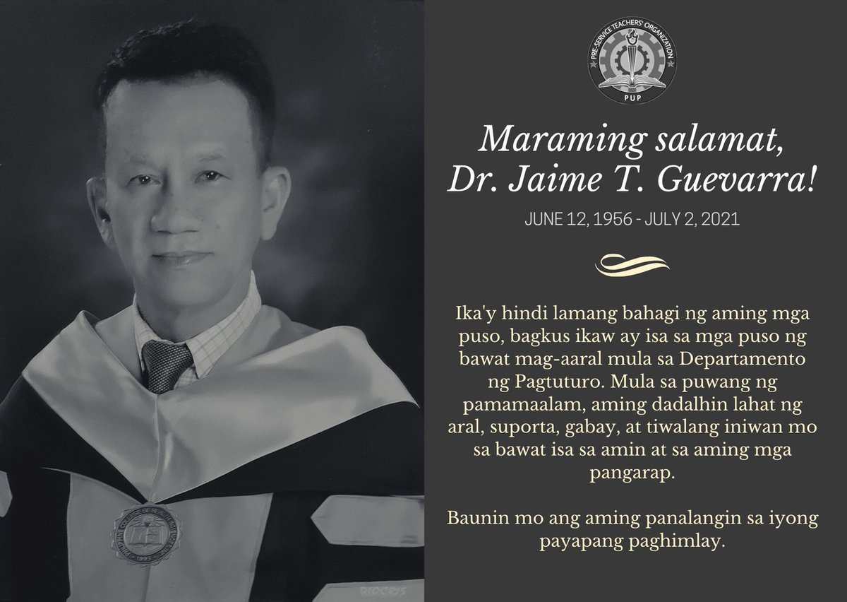 PSTO_PUPSTB's tweet photo. When the foundation has gone, the fruit shall make it done. 

Ang mga naiwan mong alaala'y aming itatanim, sapagkat iyong naiwa'y karunungang aanihin. Ika'y haligi't palaging magiging bahagi ng aming kwento sa ilang taong pamamalagi sa Sintang Paaralan. https://t.co/eVrl8H3HNe