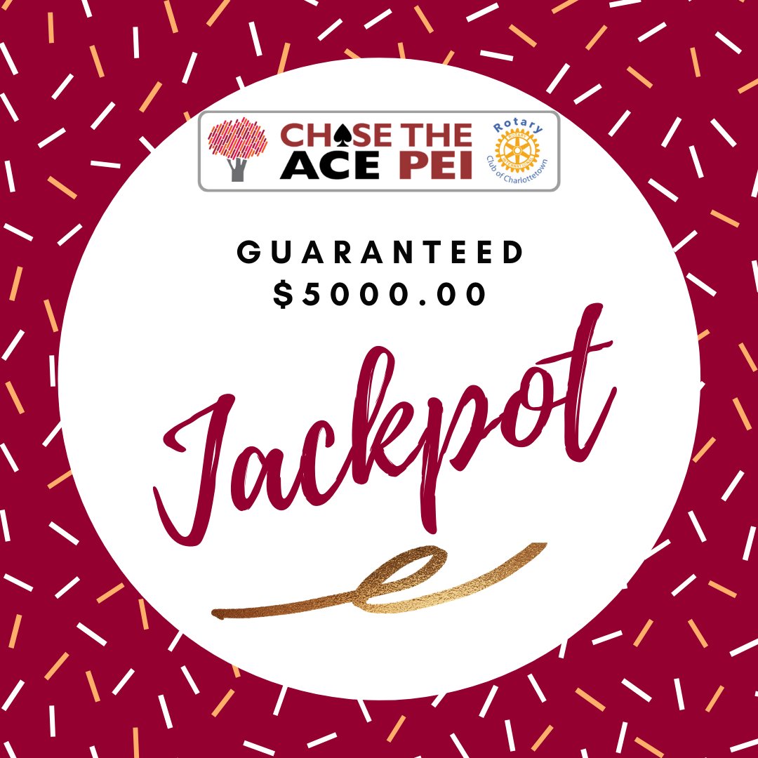 Don't forget your tickets for Tuesday July 6th  Chase the Ace draw! Guaranteed $5000 jackpot if you draw the Ace of Spades.
Ticket sales close at 7:30pm. Draw will take place between 7:30-8pm. Get your tickets at chasetheacepei.ca