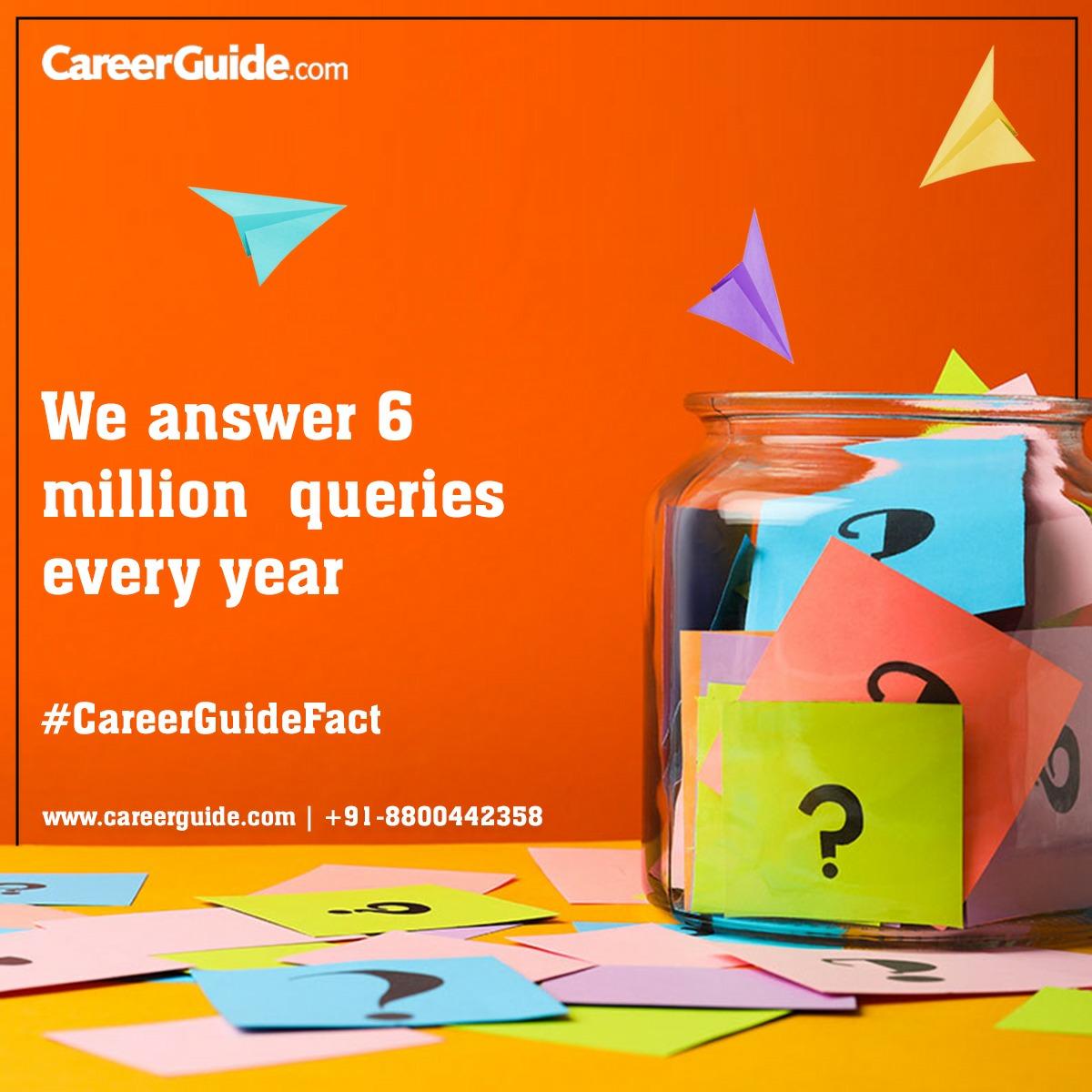 As a career counseling and guiding platform, we receive some 6 million queries ever year. Happy to answer them. 

#CareerGuide #CareerStats