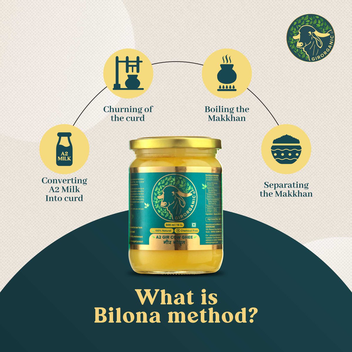 OrganicGir's tweet photo. A traditional method of making ghee, Bilona is the churning method to obtain ghee from curd. This method has been described in the Indian Vedas and Ayurvedic Shastras. Our A2 ghee retains the essence of A2 milk, helping you with indigestion and improving immunity.

#GirOrganic https://t.co/fZZwR4gxAu