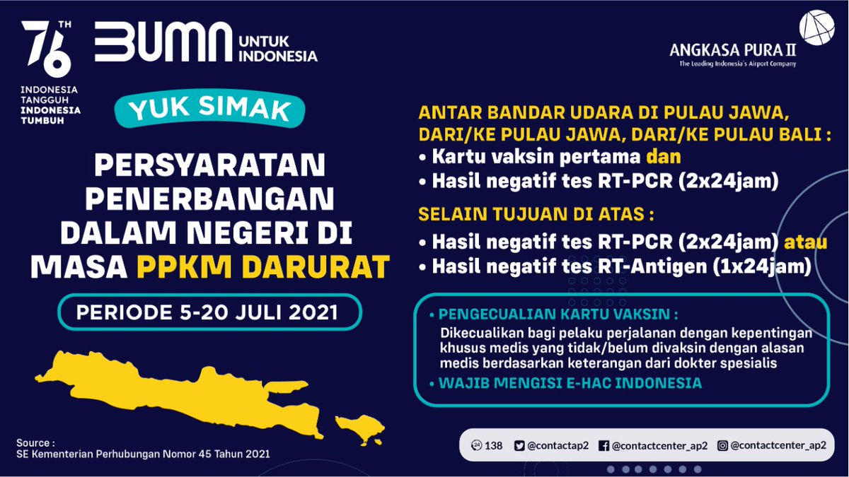 CCINJAirports's tweet photo. Siapa disini yang sudah nungguin persyaratan penerbangan di masa PPKM Darurat?
Nih #SiSi kasih tau persyaratan penerbangan yang baru sesuai dengan Surat Edaran No 45 tahun 2021 yang dikeluarkan oleh Kementerian Perhubungan. (1/2). https://t.co/WiKNpu5UjP