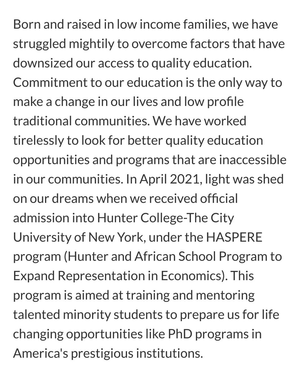 DinaPomeranz's tweet photo. Fundraiser for six outstanding students from Makerere University in Uganda, to attend the MA in economics at the City University in New York, with an eye on a future PhD in economics.

Help if you can! Let's expand access into the econ profession. https://t.co/PstFkMGNs0 https://t.co/luEjrL18Mh