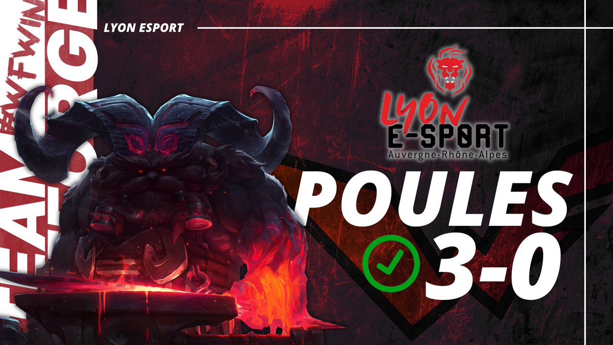 🦁 PHASE DE POULES 

      🏆 3eme victoire consécutive !

Grâce à un 3-0 de qualité, RDV pour le tournoi pro de la Lyon ESport ! 

#LyonESport