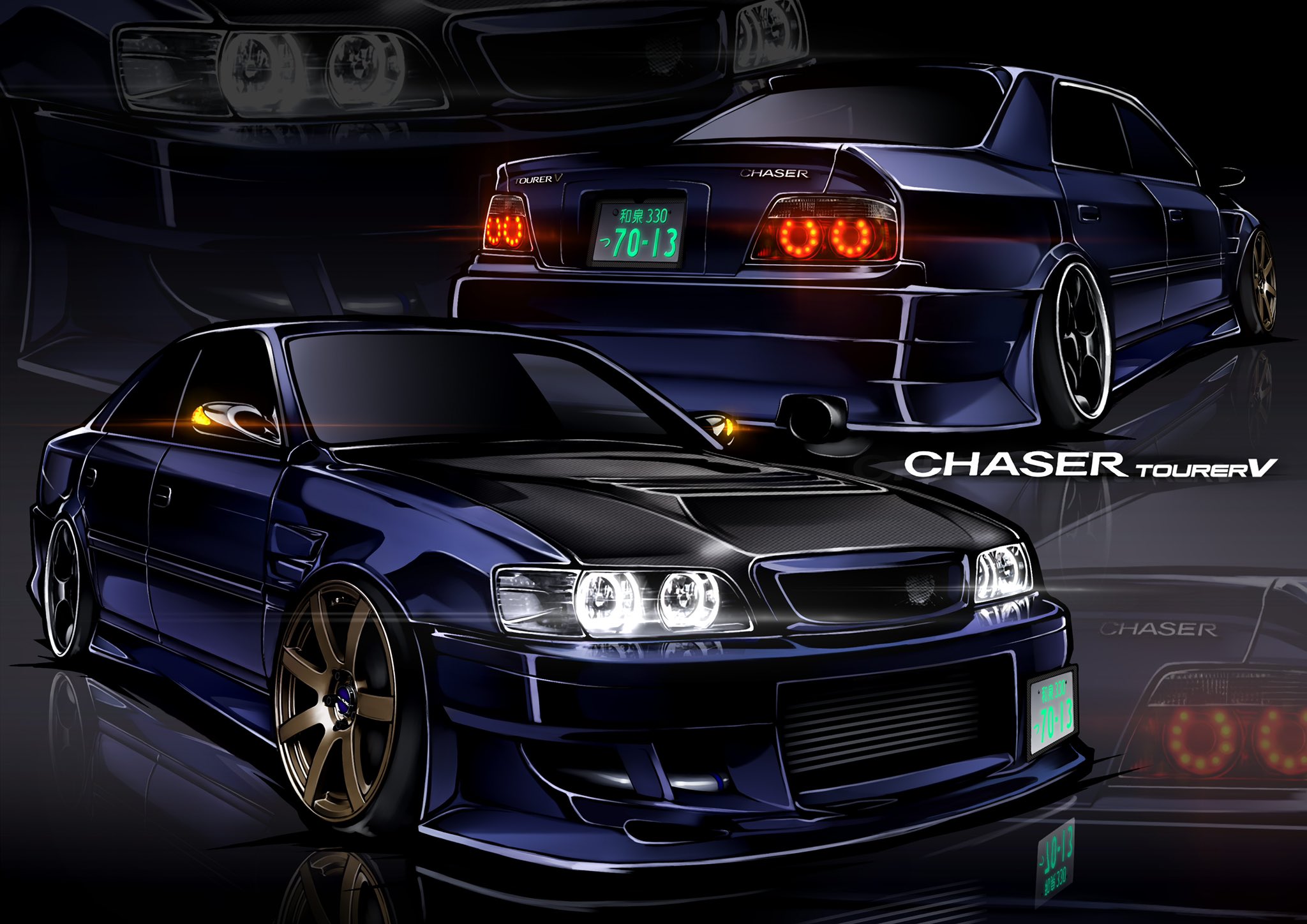 Chris Kdmfactory Ninja250乗り 新作 まっちゃんさん Jzx100 7013 の チェイサーツアラーvをフロントとリア両方から描かせて頂きました 100系のチェイサーほんとかっこいい まっちゃんさんご依頼ありがとうございました 無断転載禁止 T Co