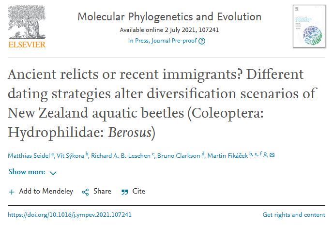 Geniates's tweet image. I am delighted that our article on dating strategies of #NewZealand #beetles just got accepted in Molecular Phylogenetics and Evolution! #Hydrophilidae #Biogeography #MPE
sciencedirect.com/science/articl…