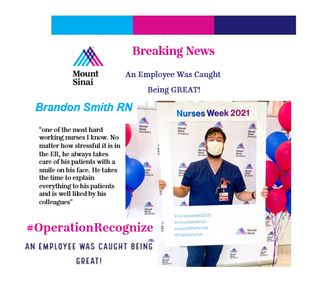 MountSinaiEM's tweet photo. #OperationRecognize Brandon Smith RN from @MSB_Hospital #ED #EmergencyMedicine https://t.co/pEh0pRQN5N