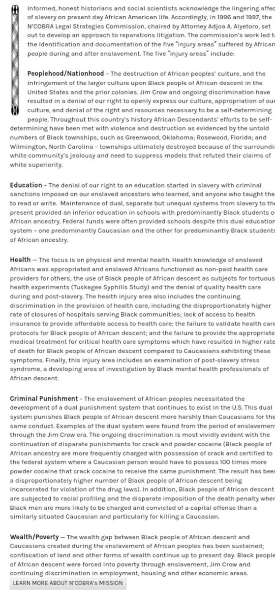 NCOBRA40's tweet photo. 2/4
Link & image below has Detailed Explanation about the #5InjuryAreas of Systemic/Structural Racism needing #FullReparation/#FullRepair.
https://t.co/l5BZFWORJz https://t.co/ly7jZu0fha