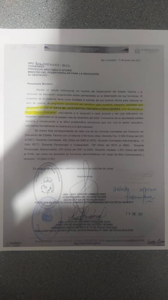 Jarturomolina1's tweet photo. @GobiernoTachira exige a través de gobernadora @laidygomezf  al ministro de educación @eduardopiate2 cancelación de los bonos Simón Rodríguez, alimentación y transporte, a educadores dependientes del ejecutivo regional. Allí la evidencia. Basta de exclusiones. @DireDucacionGDT https://t.co/vtnB5Ty21N