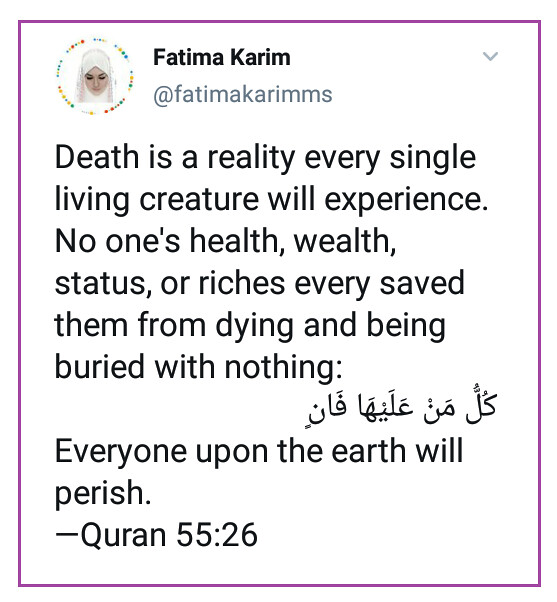 QuranKarimuser's tweet photo. Wherever you may be, death will overtake you, even if you are in high protected towers.
—Quran 4:78 https://t.co/wTMiR6pciz