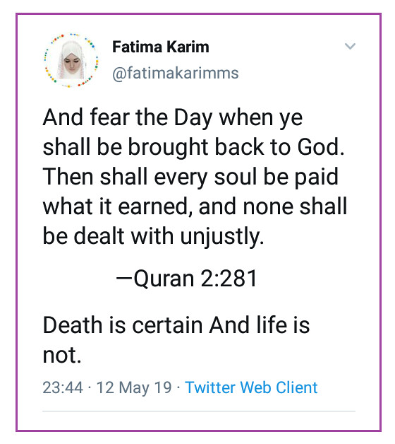QuranKarimuser's tweet photo. Wherever you may be, death will overtake you, even if you are in high protected towers.
—Quran 4:78 https://t.co/wTMiR6pciz