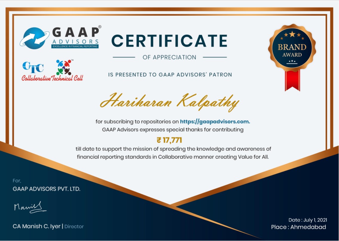 cmanishiyer's tweet image. #GAAPAdvisors expresses special thanks to Hariharan Kalpathy gaapadvisors.com/Certificate/Ce… for Annual subscription to #IssueRepository contributing to the #CollaborativeModelCreatingValueForAll 🙏
Submit issues on #IndianGAAP and #IndAS for FREE on gaapadvisors.com🙏