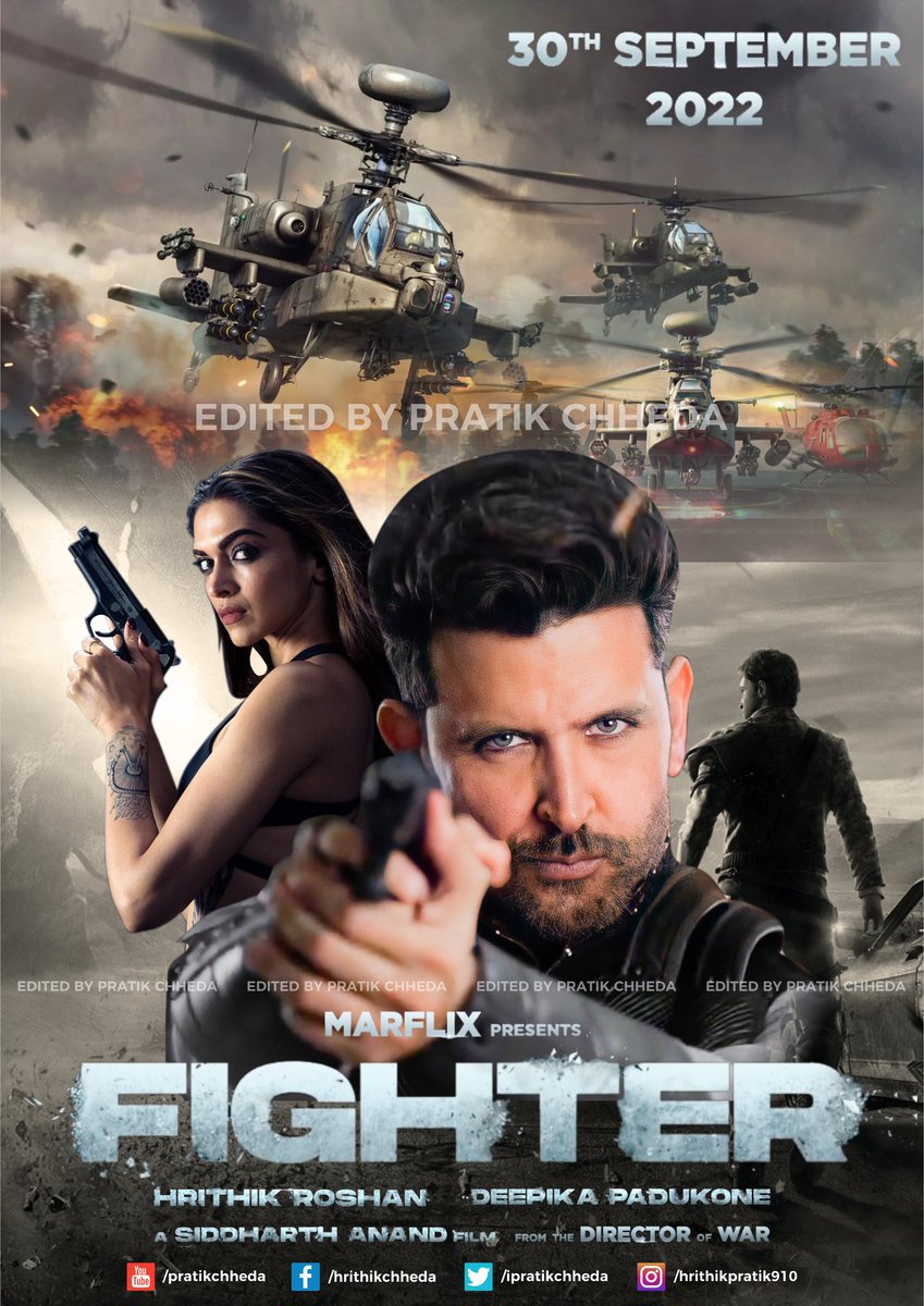 @iHrithik @deepikapadukone #SiddharthAnand Tried making poster for Movie #FIGHTER 🙈❤️❤️ Hope you will like it... 😁😋❤️❤️
Waiting for your Action movie 🤗🤗

@HrithikRules @HRFandomAwards @RakeshRoshan_N  @FilmKRAFTfilms @yrf @yrftalent 
#MARFLIX #HrithikRoshan #deepikapadukon