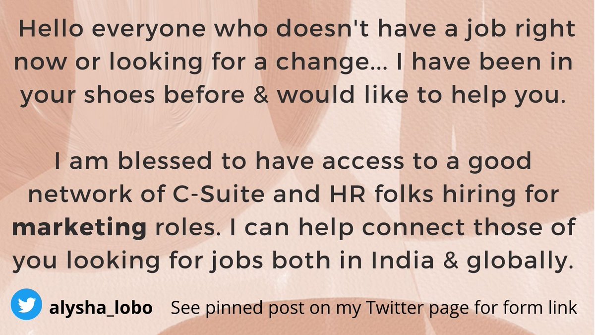 Hello Twitterverse, tapping my network to help job seekers, especially those laid off due to Covid19. 

Please fill the form. I will reach out to you when I have something that could be a good fit - bit.ly/3jD7wBg

RT for good karma✌️🏼

#marketingtwitter #Jobs