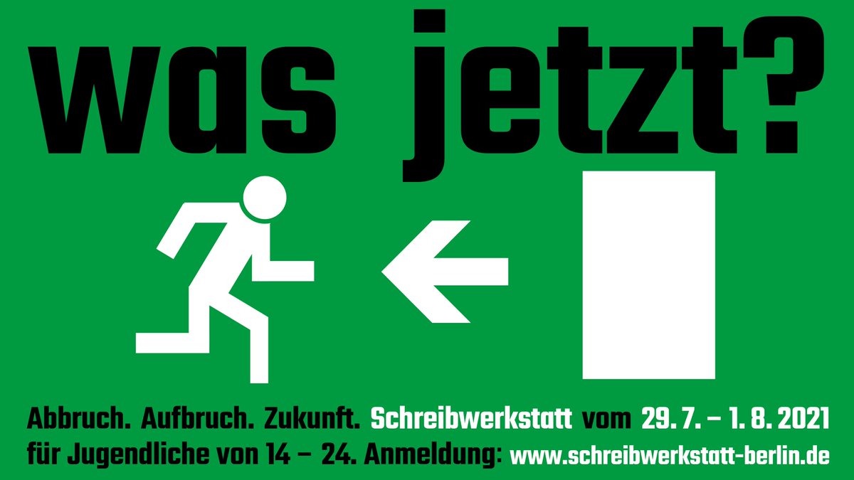 sws_berlin's tweet photo. Unsere Sommerwerkstatt kann stattfinden!
Vom 29.7.-1.8. schreiben Teilnehmer*innen von 12-24 Jahren von früh bis spät grandiose Geschichten, Dialoge, Gedichte, Hörspiele...
Jetzt noch anmelden: https://t.co/0qLpXMaqJo
4 Tage Schreibwerkstatt mit Übernachtung und Vollverpflegung! https://t.co/JgnlDC3rlw