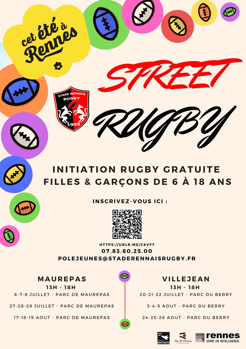 SRRugbyFeminin's tweet photo. Cet été le Stade Rennais Rugby vous donne rendez-vous sur les terrains de Maurepas et Villejean ! Les joueuses Rouge &amp; Noir sont  heureuses de vous faire découvrir notre passion 🙏

Inscrivez vous en flashant le QR Code ou en cliquant ici : https://t.co/5A7iKn0ETQ https://t.co/ykOeTYmwAf