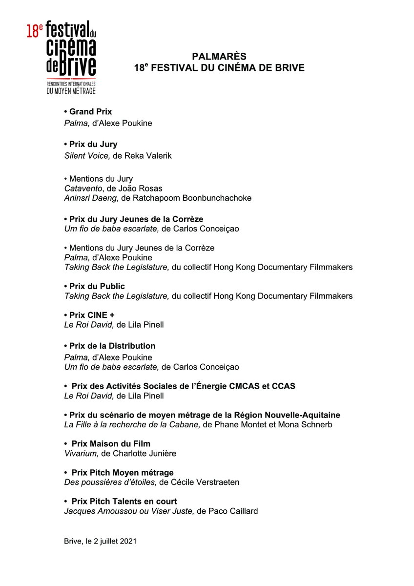 FCBrive's tweet image. Le palmarès du 18e Festival du cinéma de Brive 😎🏅
