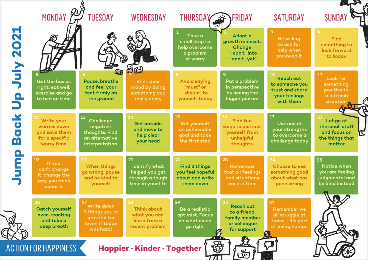 PHealthySchools's tweet photo. In case you missed it, here's the Action for Happiness calendar for July! Try to see what you and your family can work on together. #projecthealthyschools #happinesstogether https://t.co/YAHBiHN9gD