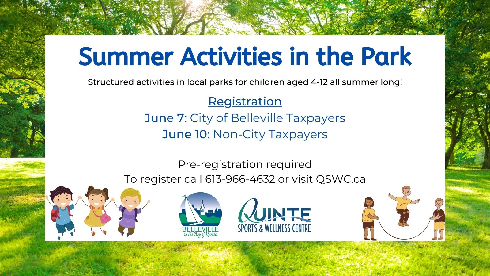 Belleville Qswc On Twitter Have You Registered For A Summer Activities In The Park Programs Don T Forget To Complete A Parent Package As Soon As Possible Link Is Below Parent Package Https T Co Bpimsgzemr