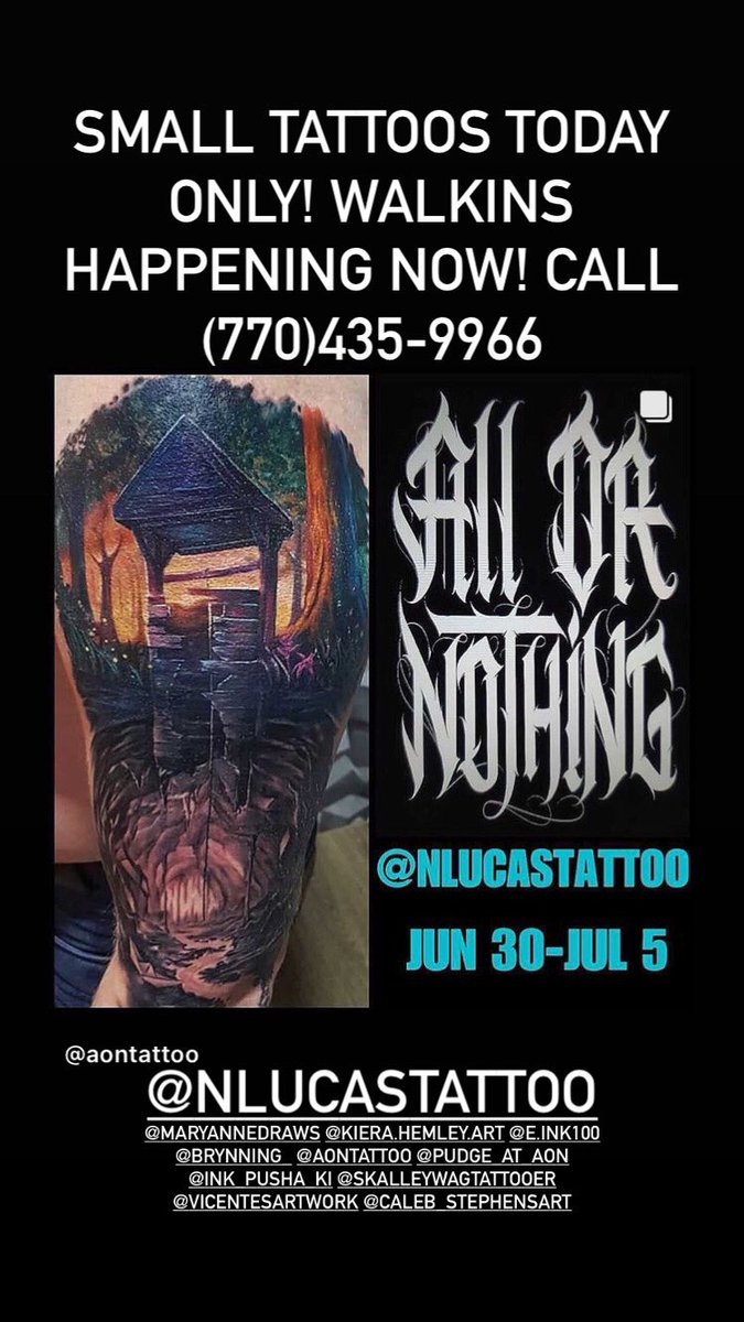 AONTATTOO's tweet photo. Come get tattooed by our Russian Guest artists! He’s doing WALK-INS today only! The rest of the time it’s appointment only! Message us on Instagram! Or call (770)435-9966 https://t.co/5afKyGIQMt https://t.co/VOpZWwgyfE