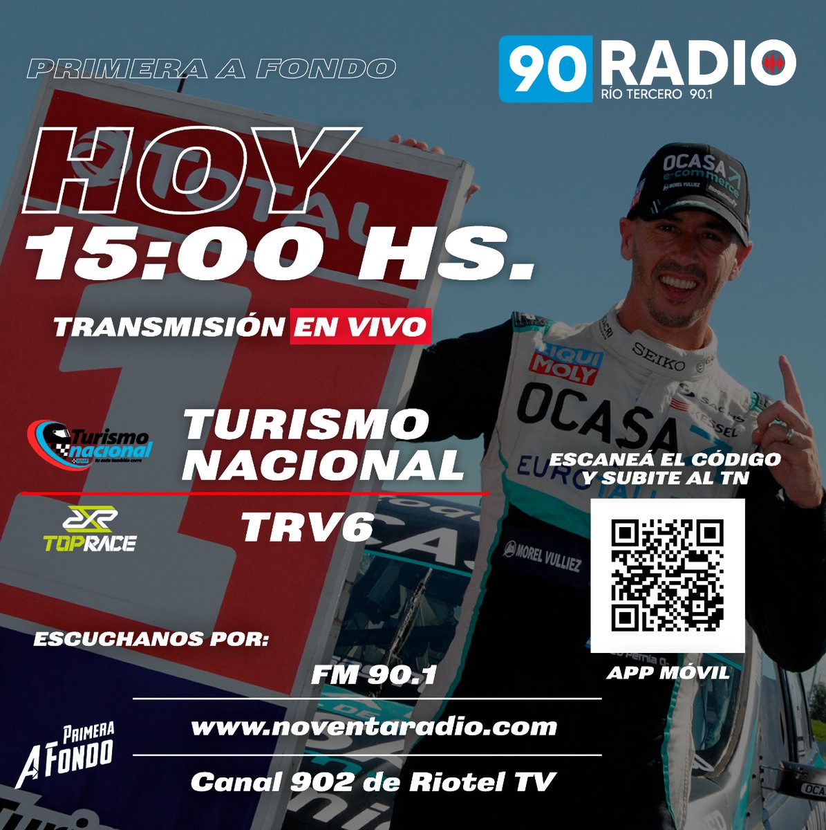 🚥 El equipo de 𝟗𝟎 𝐫𝐚𝐝𝐢𝐨 𝐲 𝐏𝐫𝐢𝐦𝐞𝐫𝐚 𝐚 𝐅𝐨𝐧𝐝𝐨 está en la grilla de partida para una nueva jornada automovilística por la 90.1 📻 

Seguinos en vivo acá!!! 👇
💻 noventaradio.com
📱  bit.ly/App90radioAuto…
#TNenConcordia #TRV6 #RioTercero