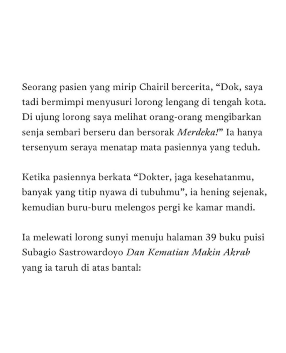 WeningAA's tweet photo. “Banyak yang titip nyawa di tubuhmu”, Puisi @jokopinurbo https://t.co/u40L6GgLQY