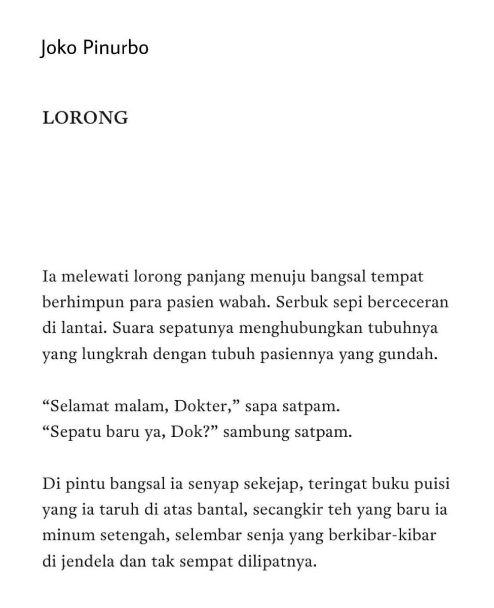 WeningAA's tweet photo. “Banyak yang titip nyawa di tubuhmu”, Puisi @jokopinurbo https://t.co/u40L6GgLQY