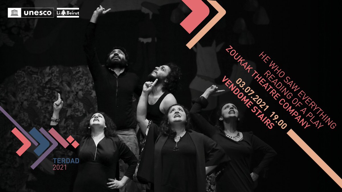 UNESCOBEIRUT's tweet photo. Tonight 7 PM. Vendome Stairs. Free Entrance. 🎭
"He Who Saw Everything": a #theater investigation on death, the value of life and new forms of quests for immortality in contemporary societies.
Directed by @OmarAbiAzar @mayazbib
@ZoukakTheatre #TERDAD #Li_Beirut 🇱🇧 https://t.co/1duAynkoFl