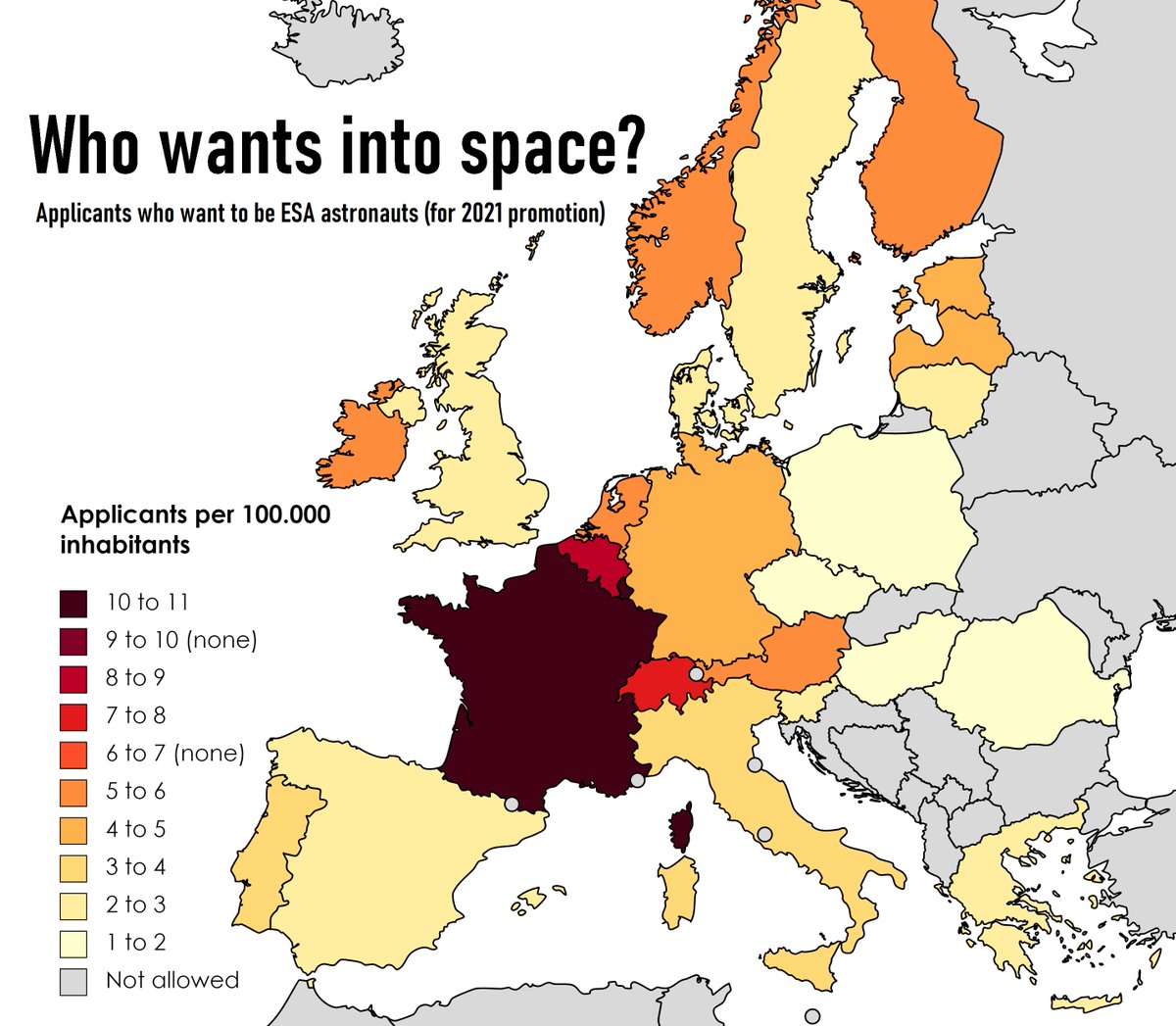Nouvelle campagne de recrutement d’astronautes @ESA : la 🇫🇷 et les pays francophones sont très loin devant en nombre de candidatures ! Ça me rend heureux et fier parce que je me suis investi personnellement pour communiquer/expliquer l’espace en plus de mes journées de travail.