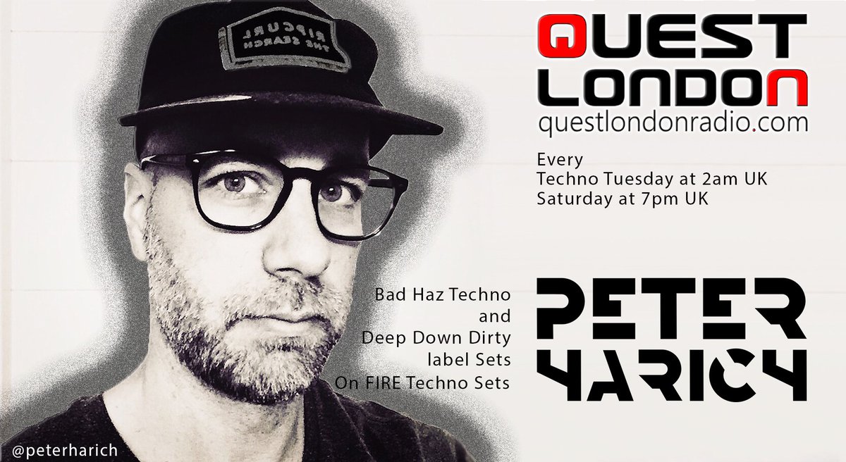 QuestLondonUK's tweet photo. #QLRSAT 03-07 
7pm @PeterHarich 
8 @BadHazRecords 
9 #TechnoVortex @djunklcookie
10 @maldorormusic
11 @Djd3S
12 #TechnoWarehouse @djindefatigable
1 @Djd3S
2 @PauxFasMusic

#TuneIn https://t.co/5sR5a8FFXV 
@QuestLondonUK @KontactQuest @DutchDJMarz @DJLee… https://t.co/19rMOeo8Um