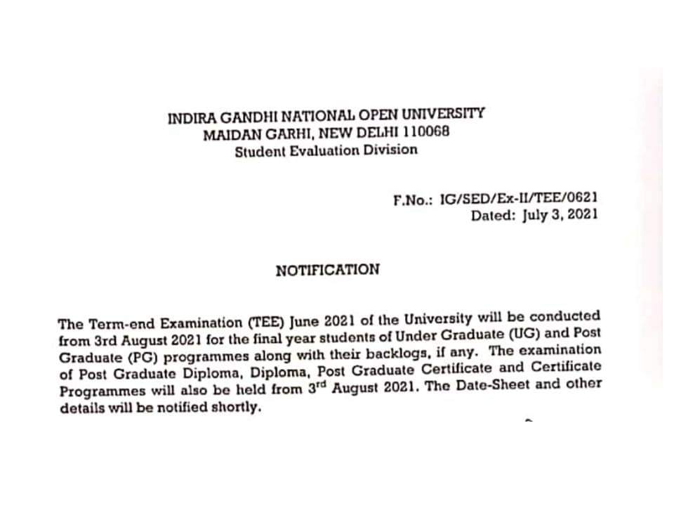 JnSinghSir's tweet photo. IGNOU to conduct the Term-end Examination (TEE) June 2021 from 3rd August 2021

#IGNOU #Ignounotice #ignouexams #Exams2021
Video link : https://t.co/08fVcjoS69
#NoOfflineExams #IGNOU_Student_Want_OBE_Exam

@OfficialIGNOU
@IgnouVc Intermediate का क्या होगा कभी तो पूरी खबर दिया करे https://t.co/ejwOgfUAO5