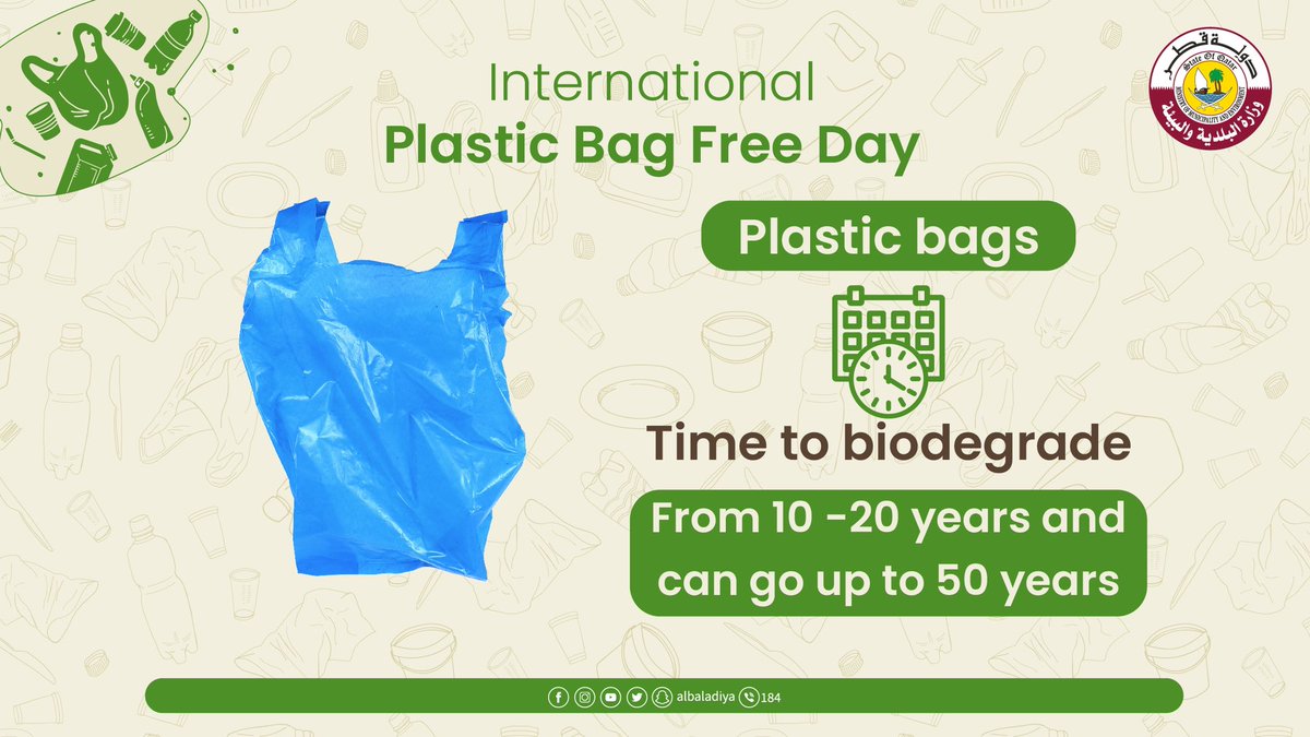 albaladiya's tweet photo. How long does a plastic bag need to biodegrade?
 
#PlasticBagFreeDay
#StopPlasticPolution
#FutureWithoutPlastic https://t.co/6uFhfvPZJ9