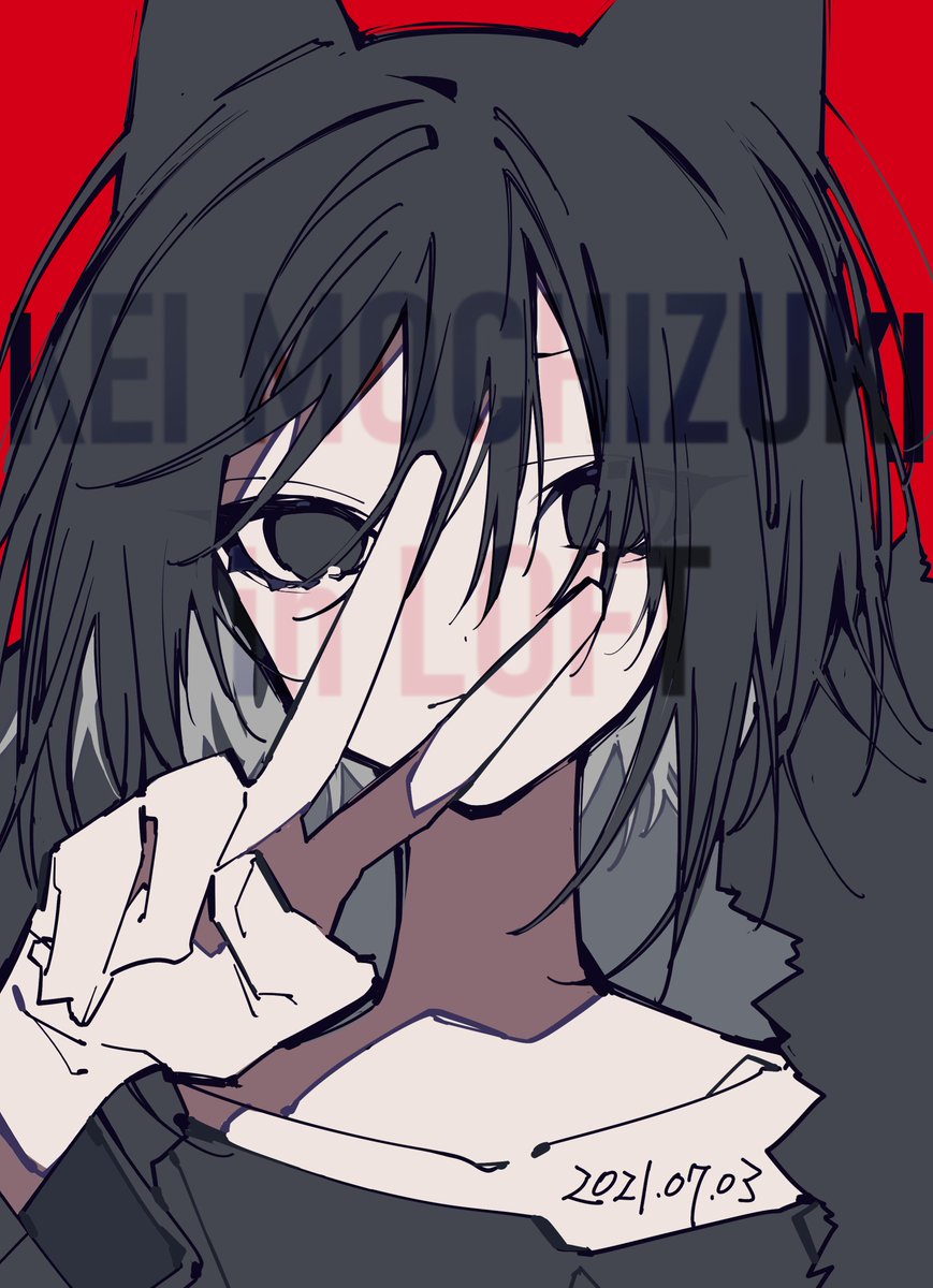 solo 1girl v red background black hair animal ears looking at viewer  illustration images