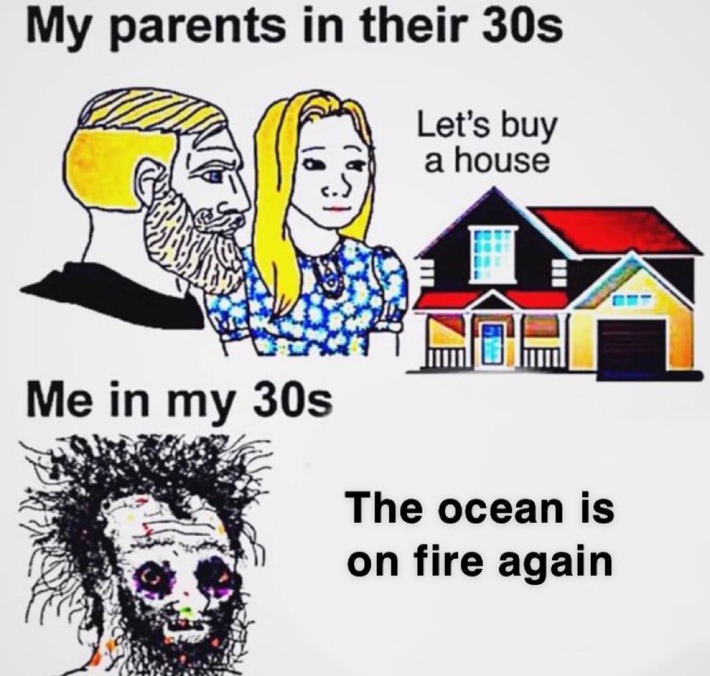 My parents in their 30s: buying a house  Me in my 30s: the ocean is on fire again