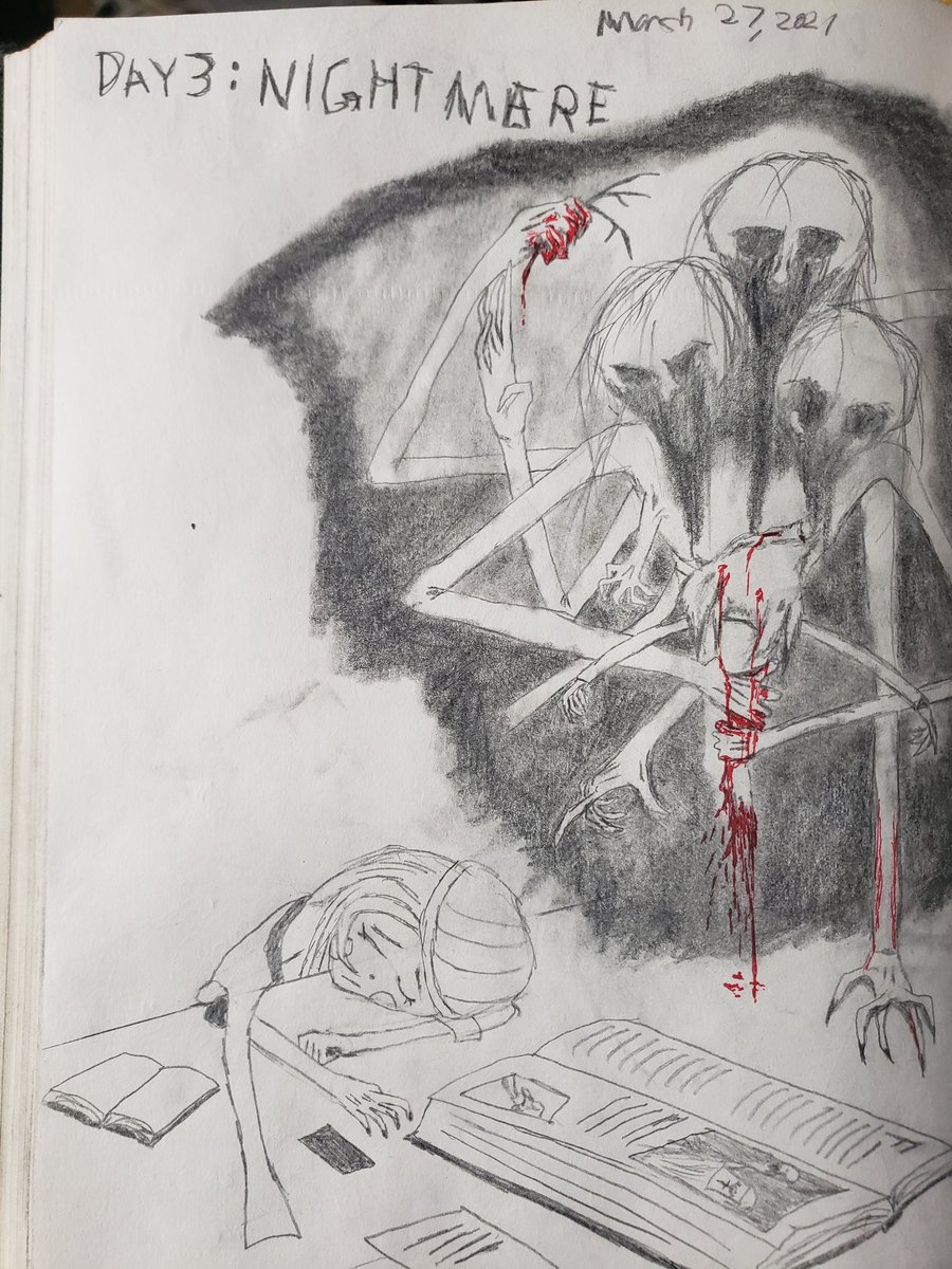 volahtile's tweet photo. Day 3 of #charlastorweek2021 
[NIGHTMARE]
I was able to explain the background of this on my Instagram but Twitter limits my power. Basically, Charlie was reading too much on the existence of #doublehell 
#charlastor #charlastorweek #radiobelle #alastorxcharlie #charliexalastor https://t.co/cUY4Naim1J
