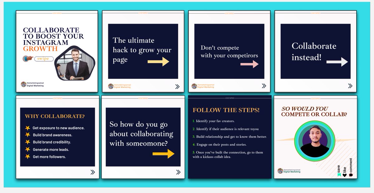 Collaborate To Boost Your Instagram Growth🙌🤝
 
The ultimate hack to grow your page💪
 
FOLLOW THE STEPS!👉
📌
#contentcreators #digitalmarketing #seo #AlphaTwitterVsSimpTwitter #SaturdayThoughts #socialmediamarketing #branding #personalbranding