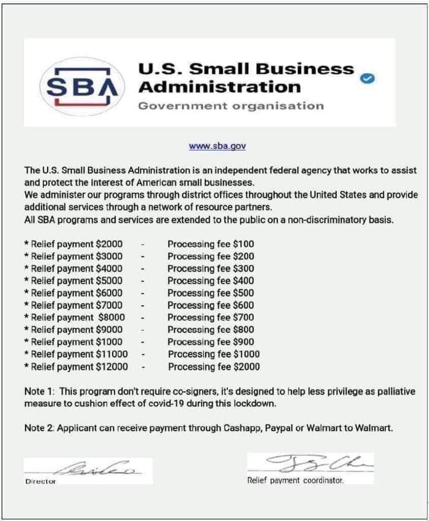TheRealYol's tweet photo. @SBAgov Can you guy make an announcement? There's people using you guys as a scam. https://t.co/Z7evV3LCd8