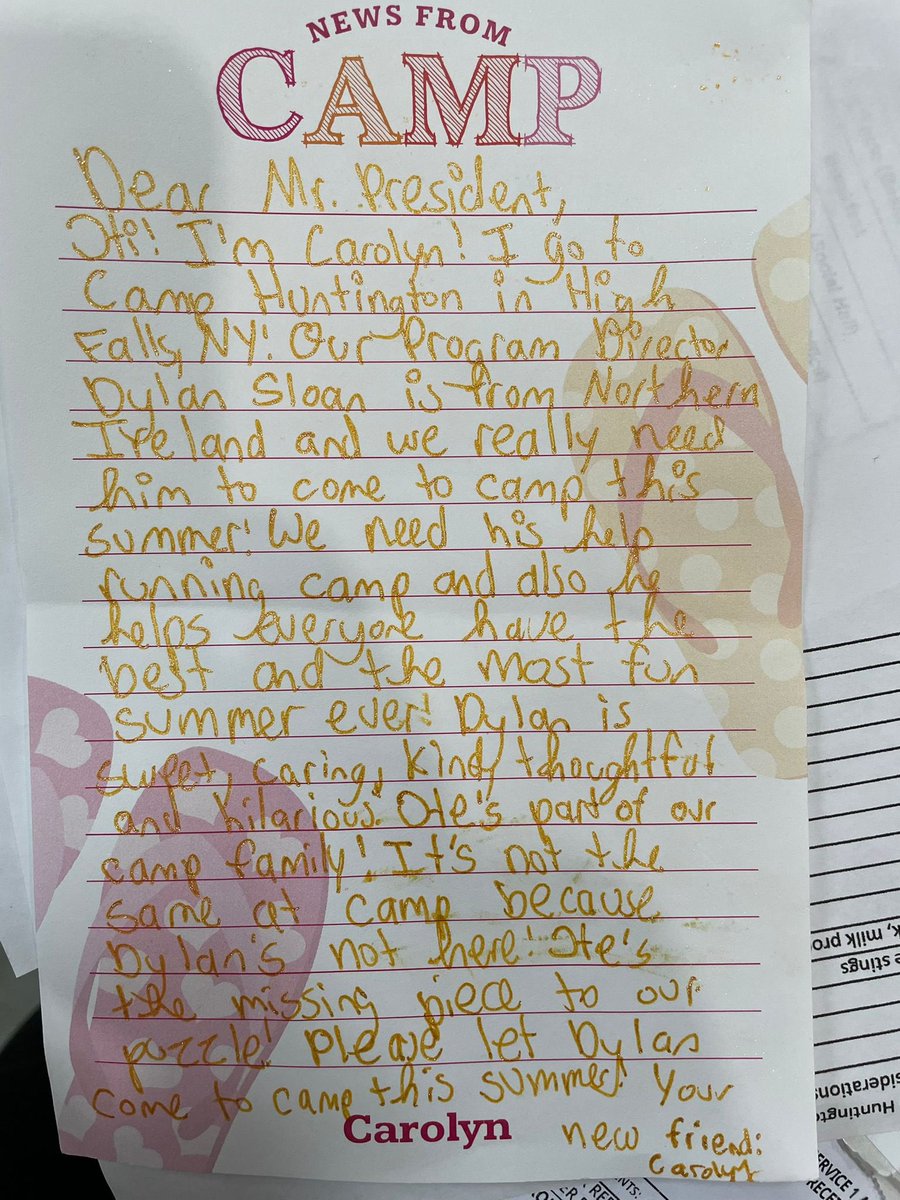 dylanrgsloan's tweet photo. As the Presidential Proclamation remains in place, all I can do for now is join camp sessions through zoom. I eagerly await a National Interest Exemption visa appointment &amp; received this from a camper today 💙 @POTUS @FLOTUS @VP @SecondGentleman https://t.co/jcK6Owb2Mq