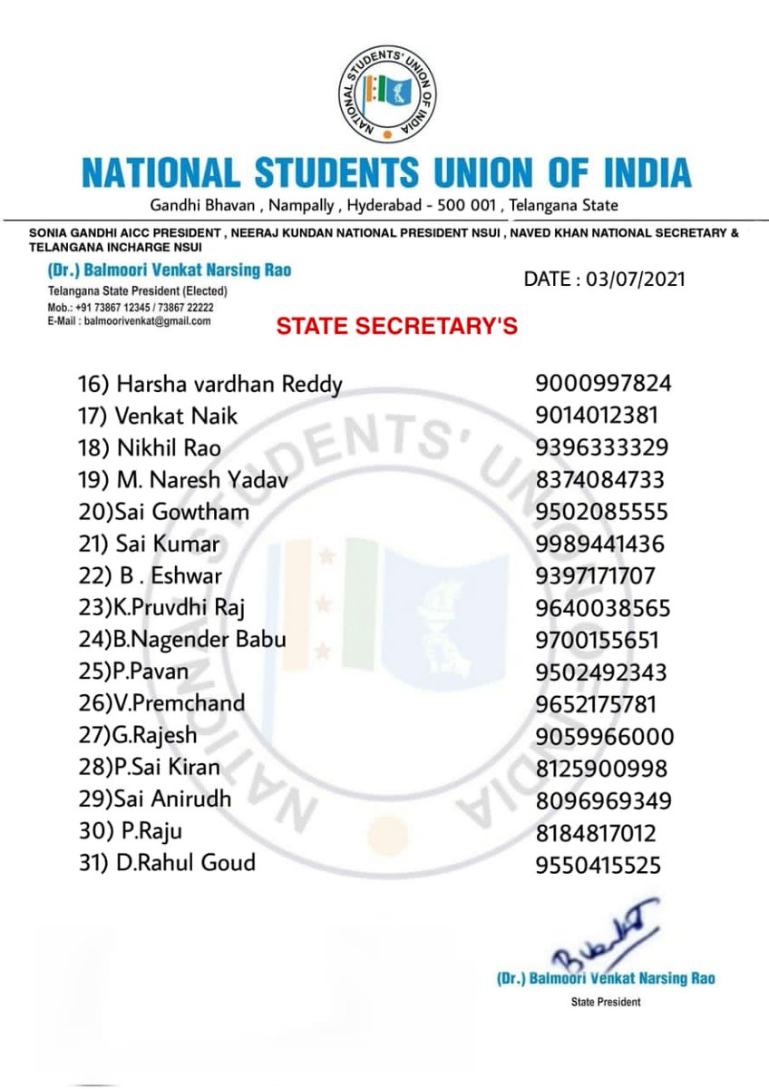 TSNSUI's tweet photo. Tomorrow @VenkatBalmoor @TSNSUI State President Along with His @nsui team will be available at Gandhi Bhavan to solve the various issues of Students From 10 AM to 12 PM
For any further information you can contact to the below mentioned helpline numbers of our NSUI office Bearers https://t.co/xh3UD1et1B
