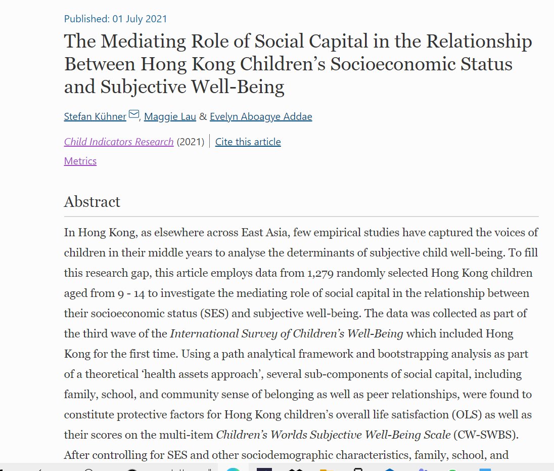 EveAddae's tweet photo. Very happy and honored to have co-authored this recently published article with two renowned  experts @stefankuehner and @maggiekwlau in Child Well-Being and Social Policy in Europe and Asia -  @lingnanuni @LingnanU_SocSc     
Article at: https://t.co/aiSQIBNykF https://t.co/qjuTkUu8cA