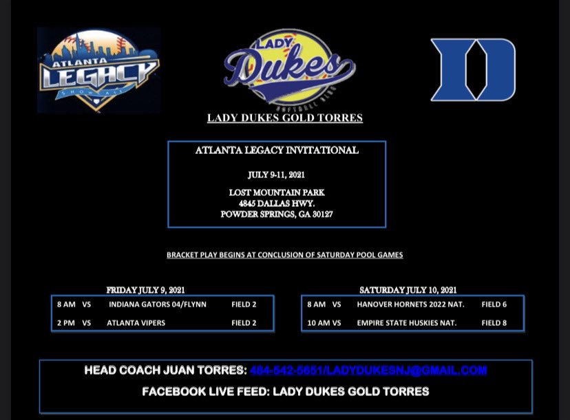 OUR ATLANTA LEGACY INVITATIONAL SCHEDULE IS OUT! July 9-11th.