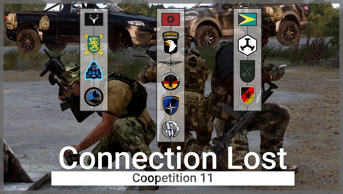 Am nächsten Samstag, dem 10. Juli spielen wir unsere #AWCoopetition11 "Connection Lost". Mit dabei sind neben einigen Freelancern auch viele Gemeinschaften und wir freuen uns riesig auf den #Arma3-Abend mit euch allen 😃

Und einen Stream gibt es natürlich auch 📺 Stay tuned 💪