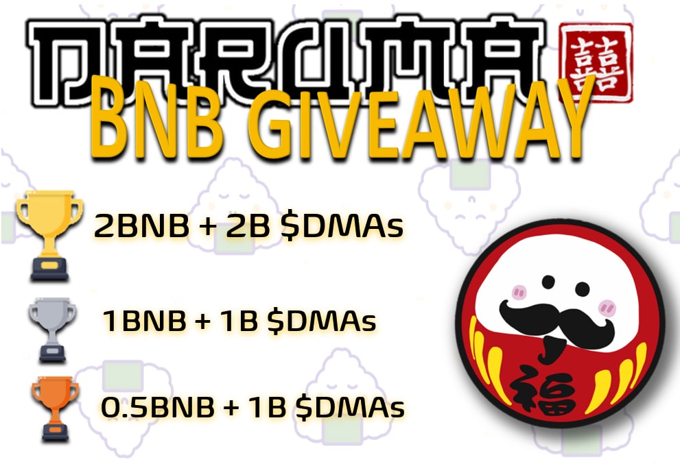 2 BNB Giveaway #bnb

🔸 Like + Rt This Post
🔸 Follow @darumatoken &amp; Like + Rt Their Pin Post
🔸Join TG : t.me/darumatoken 

_____
JOIN EARLY  AND GET 20% MORE DURING PRESALE
 🚨Presale is on 4TH OF JULY📢
Daruma Is The First auto buy-back + BNB self miner protocol token !
