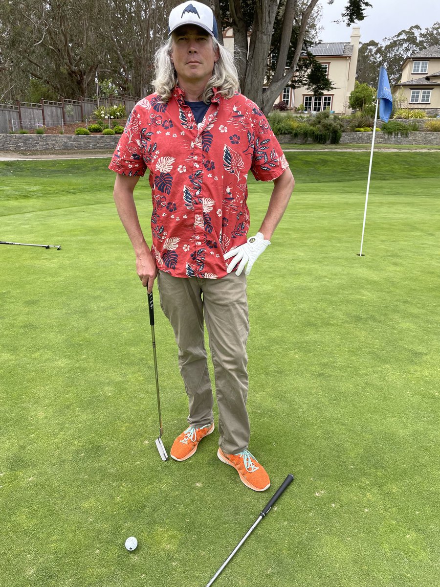 Played golf yesterday with my son Ian and his in- laws at Half Moon Bay. He goes by the nickname Thor and instead of a large hammer, uses a two iron off the tee to bludgeon a golf ball into oblivion. Note Thor’s golf resort attire 😁