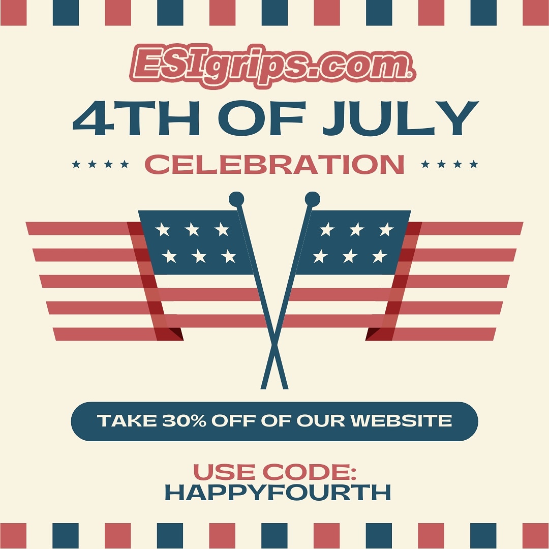 🇺🇸 Happy 4th of July Weekend 🇺🇸 Celebrate with us by taking 30% off at esigrips.com through Monday, July 5th! 

Use the code: HAPPYFOURTH at checkout. 

#ESIgrips is proud to be made in America!

*International Shipping Limited
