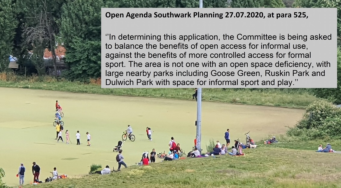 Hi Southwark Council,

Re Saving Greendale astro:

Greendale is an area of open space deficiency

The 'nearby' parks are outside the accessibility distance benchmarks as per London Mayor's SPG Shaping Neighbourhoods: Play and Informal Recreation, P84.

Best,

People of Camberwell