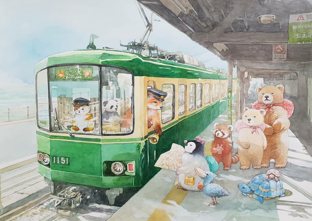 まなつ まふゆ ヨコハマハンドメイドマルシェ D51 52 江ノ電 の絵がもう2年前の絵でした アルバムにこの写真見つけました 原画が大きいのでイベントには良く展示できませんでした 来年には小さな展示会をしたいと思います その時のため