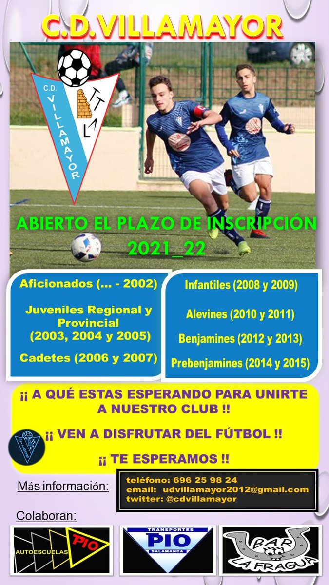CDVillamayor's tweet photo. Abierto el plazo de inscripción de cara a la temporada 2021_22. 
El fútbol debe volver con todas las medidas que nos digan y desde el CD Villamayor lucharemos para que todos los niños lo disfruten.

¡ A que estás esperando!

¡Vuelve el fútbol!

¡Apúntate al CD Villamayor! https://t.co/mprPTJwKsF
