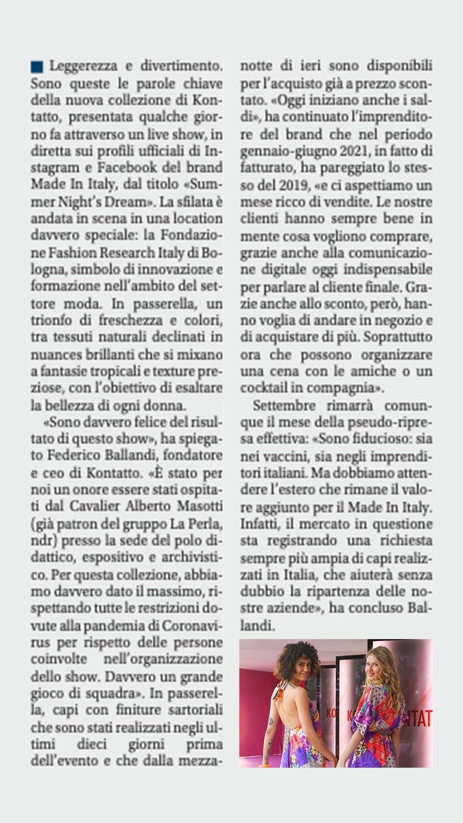 FBallandi's tweet photo. #ilGiornale #AngeloRuggeri #moda #live #fashion #sfilata #madeinitaly @Kontatto Grazie Grazie Grazie https://t.co/jZxsCLBPve