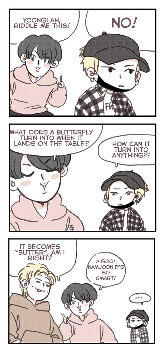 hyie__'s tweet photo. Look at my comic, you guys! It's a prophecy!!!!! 😆😆😆 I and Yoongi use same brain cell!!!! 
#BTS_Butter #btsfanart #YOONGI https://t.co/OjaG8wymeE